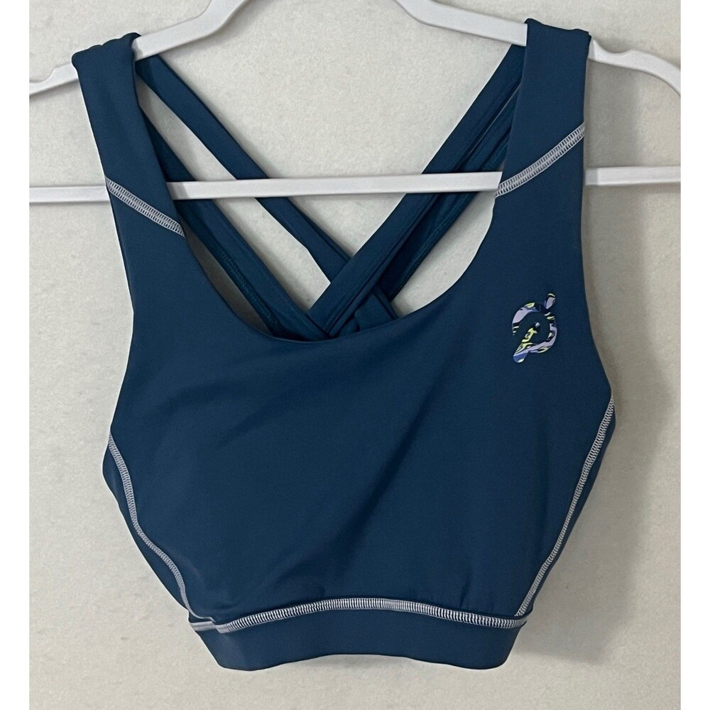 Peloton Move Mission Seamed Sports Bra Strappy Criss-Cross Back Blue Teal Size L